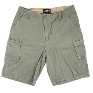 Rugged Wear Cargo Shorts Olive Khaki Green Thrashed Summer Job Workwear Size 34